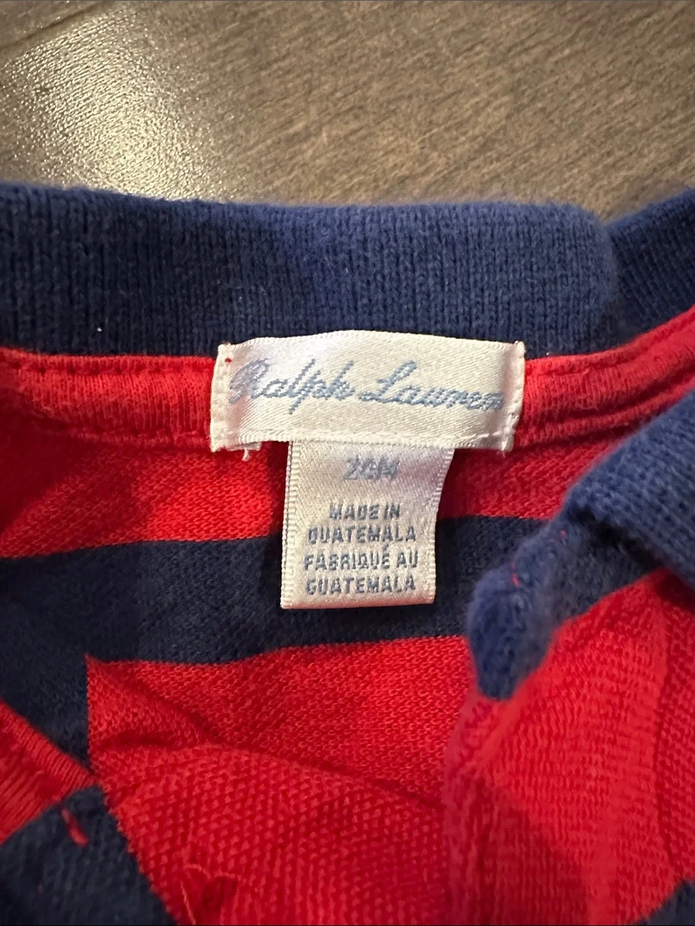Ralph Lauren Red and Navy Striped Polo with Yellow Pony